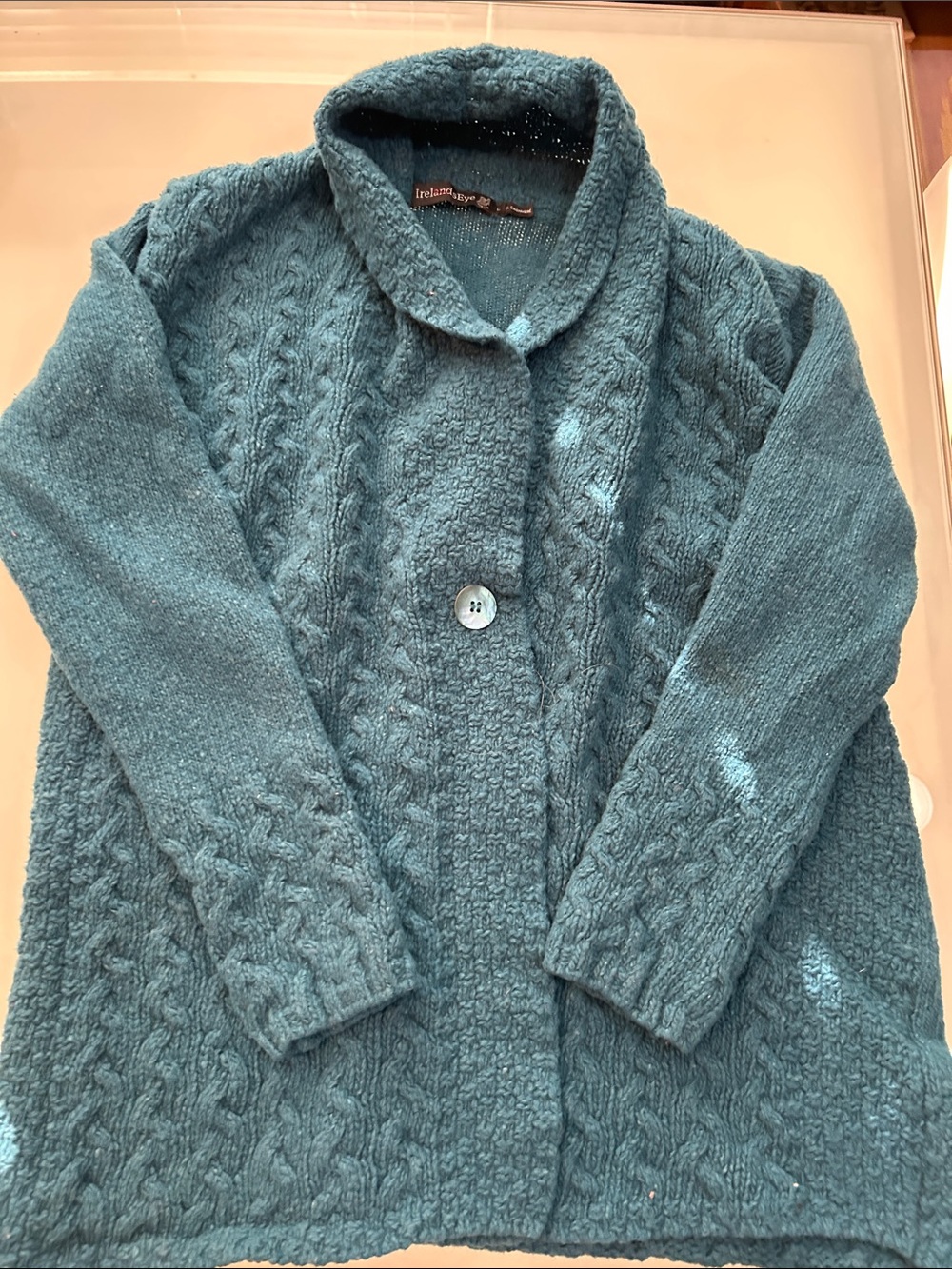 Gorgeous teal wool cashmere cardigan with shawl collar Irelands Eye